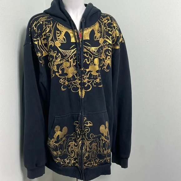 Disney 1928 Black & Gold Zip Front Sweatshirt Jacket - Picture 1 of 6